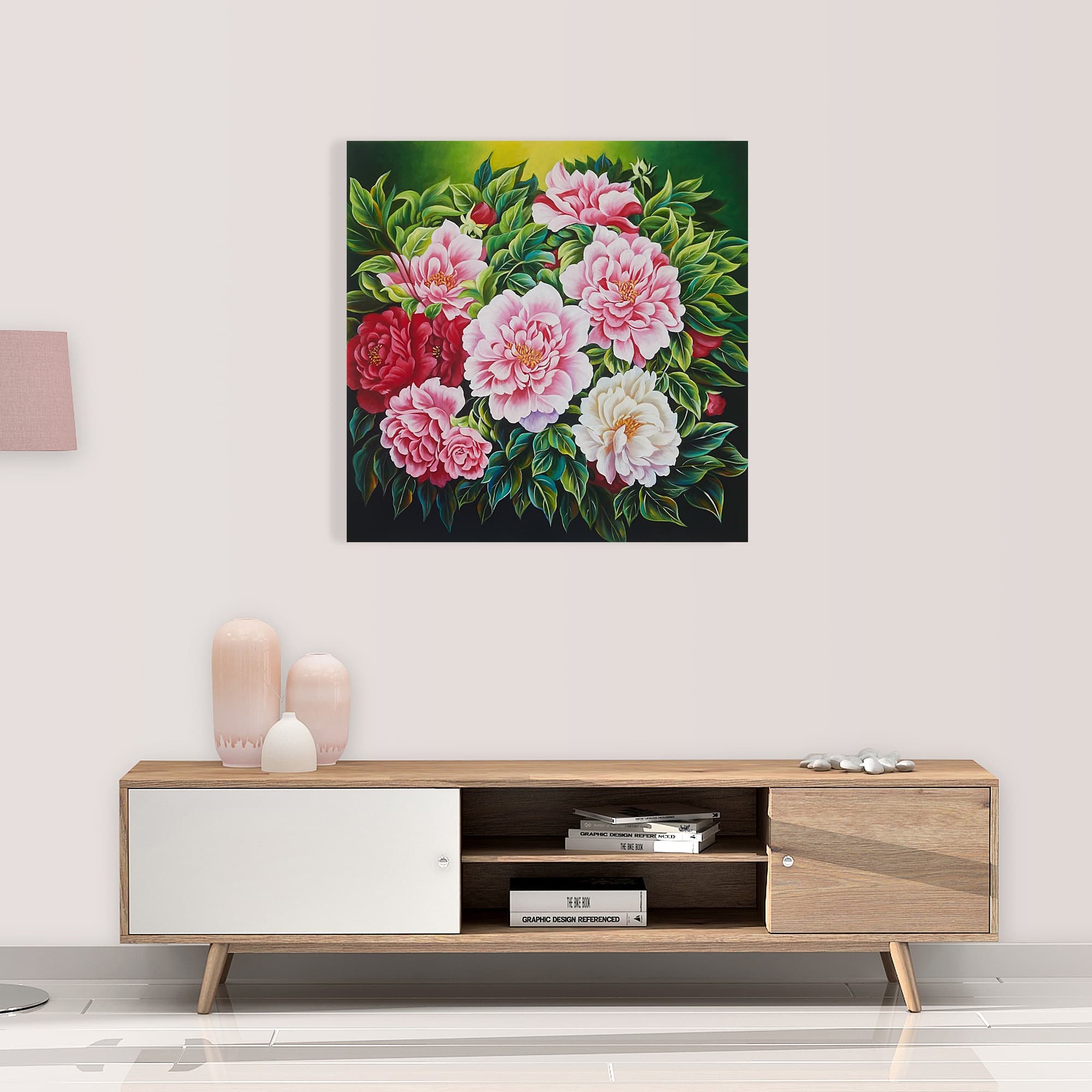 Pink and White Peonies on Deep Green image 6
