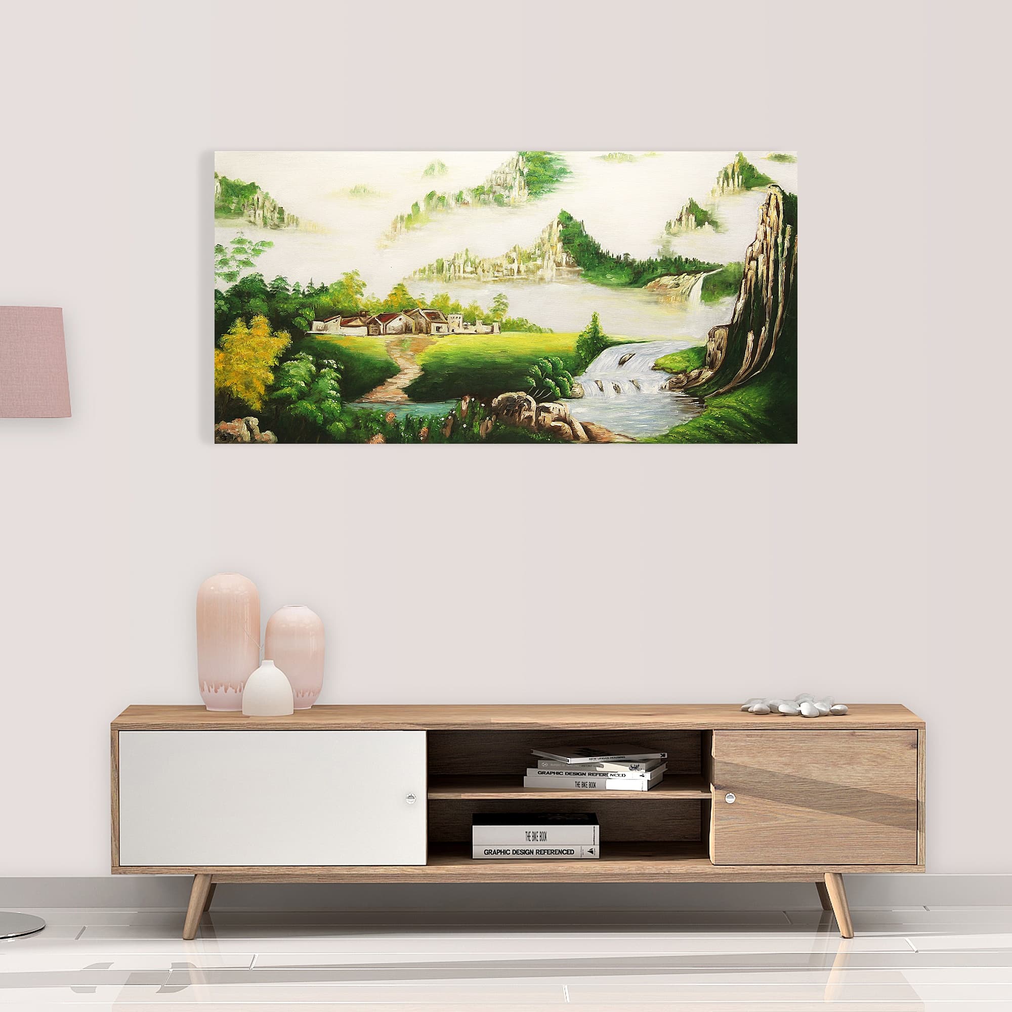 Misty Asian Mountain Village with Waterfall image 8