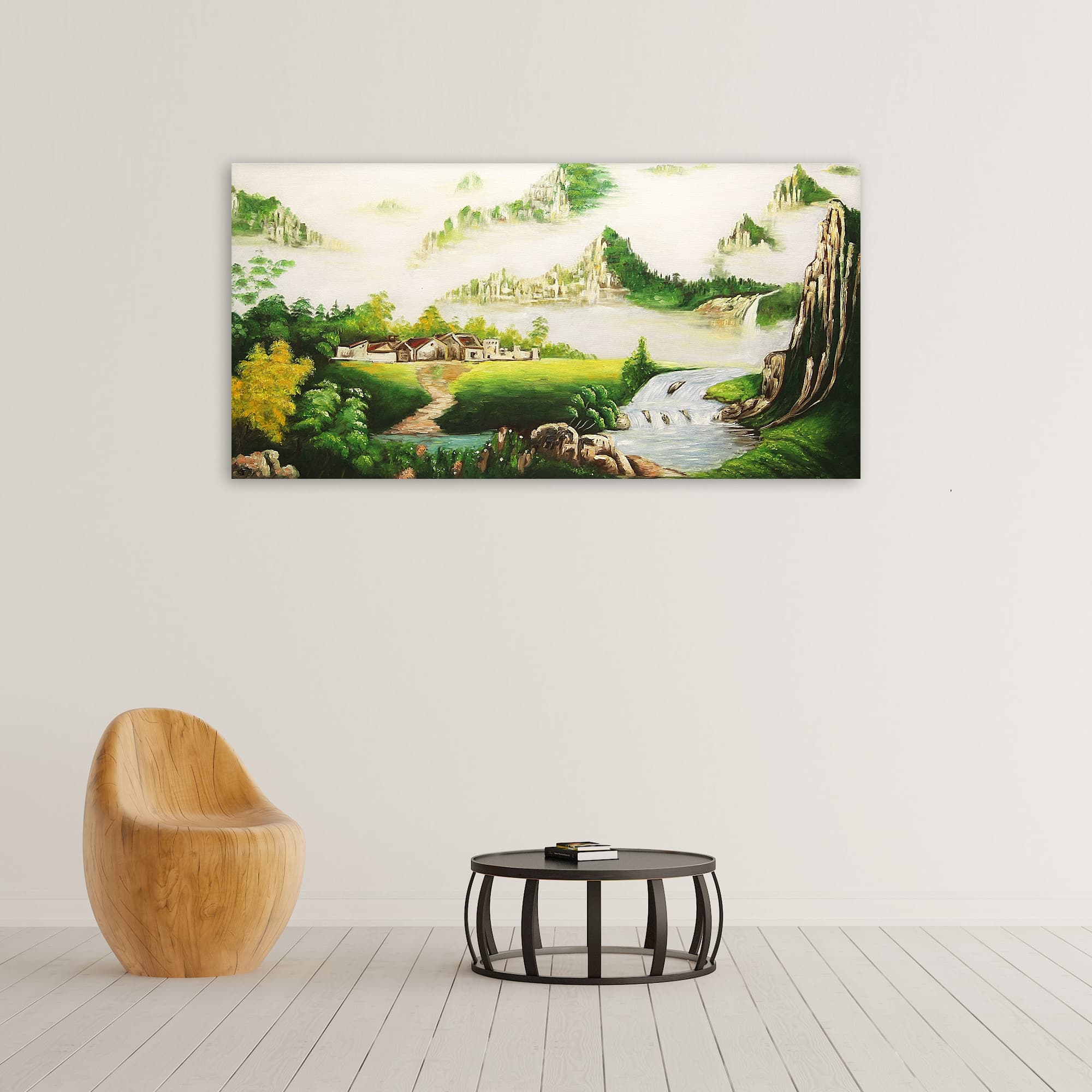 Misty Asian Mountain Village with Waterfall image 7