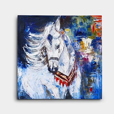running-white-horse-oil-painting