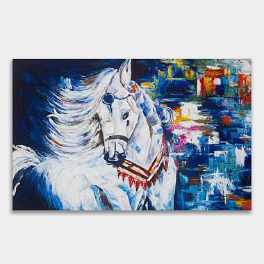 running-white-horse-painting