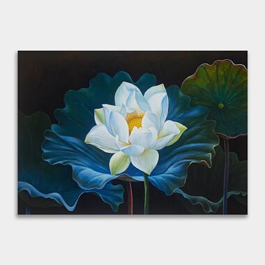 black-blue-white-lotus-oil-painting-on-canvas