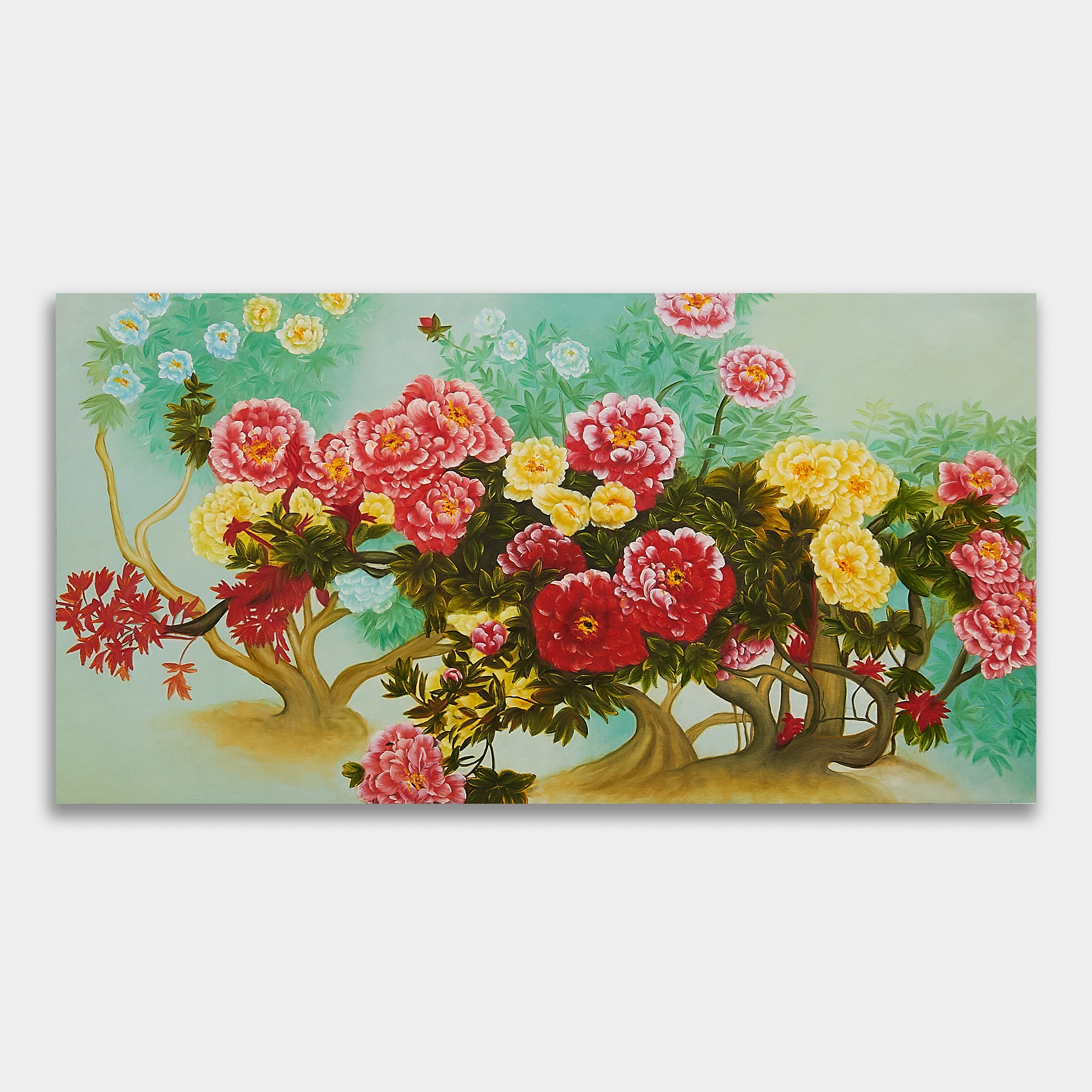 pink-red-yellow-peonies-painting