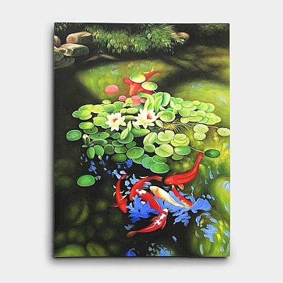 구어도 / 잉어 그림 : 연꽃 아래의 비단잉어 (80X60Cm) - 세오아트갤러리